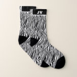 Cool Zebra Stripe Print Black White Mens Monogram Socken<br><div class="desc">These cool and modern men's socks are the perfect gift idea for Valentine's Day,  Father's Day,  Christmas or a birthday gift.  This cute design features a zebra stripe pattern in black and white colors. Personalize with two monogram letters of your choice.</div>