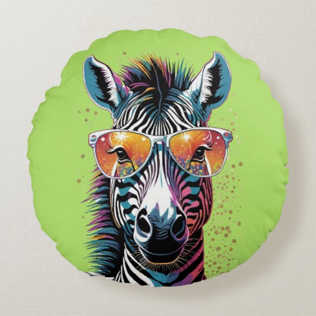 Cool Zebra Vibes Rundes Kissen (Vorderseite)