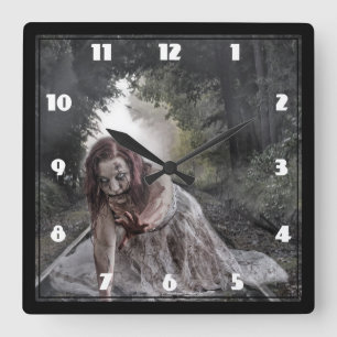 Cool Zombie Girl Quadratische Wanduhr