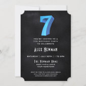 Coole 3D auf Black 7th Birthday Party Einladung (Vorderseite)