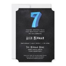 Coole 3D auf Black 7th Birthday Party Einladung