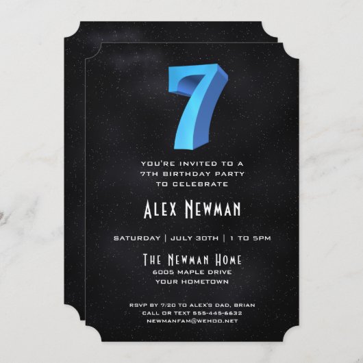 Coole 3D auf Black 7th Birthday Party Einladung (Vorne/Hinten)