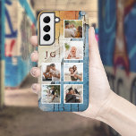 Coole 6-Fotos mit Monogramm auf Urban Grunge BG Samsung Galaxy Hülle<br><div class="desc">Einzigartiges Design mit sechs quadratischen Bildvorlagen und zwei initialen Textfeldern in Monogramm auf schablem,  zerrissenem urbanem grunblau-rostfarbenem Hintergrund.</div>