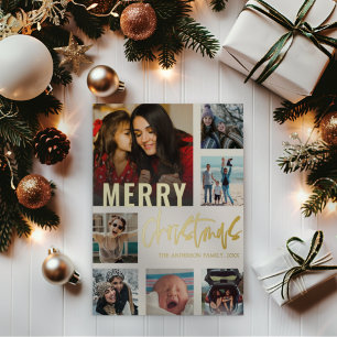  Coole 7-Foto-Collage  Merry Christmas Kalligrafie Folien Feiertagspostkarte