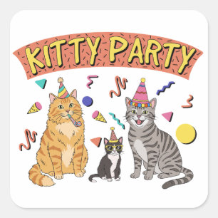 Coole 90er-Katzen-Party 1990er-Themen-Kitty Quadratischer Aufkleber