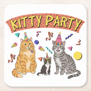 Coole 90er-Katzen-Party 1990er-Themen-Kitty Rechteckiger Pappuntersetzer