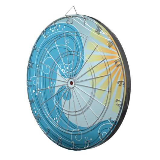 Coole Abstrakte Blaue Ozeangelbe Sonne Dartscheibe (Vorderseite rechts)