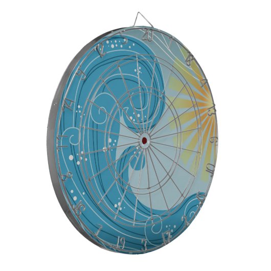 Coole Abstrakte Blaue Ozeangelbe Sonne Dartscheibe (Vorderseite Links)