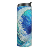 Coole Abstrakte Blauwellen Thermosbecher (Nach links gedreht)