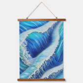 Coole Abstrakte Blauwellen Wandteppich Mit Holzrahmen (Vorderseite)