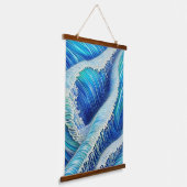 Coole Abstrakte Blauwellen Wandteppich Mit Holzrahmen (Gewinkelt)