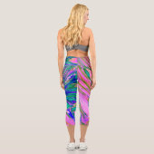 Coole Abstrakte Chartreuse und Hot Pink Groovy Ret Capri Leggings (Rückseite)