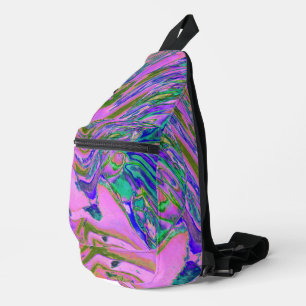 Coole Abstrakte Chartreuse und Hot Pink Groovy Ret Crossbody Bag