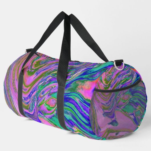 Coole Abstrakte Chartreuse und Hot Pink Groovy Ret Duffle Bag (Rechte Ecke)