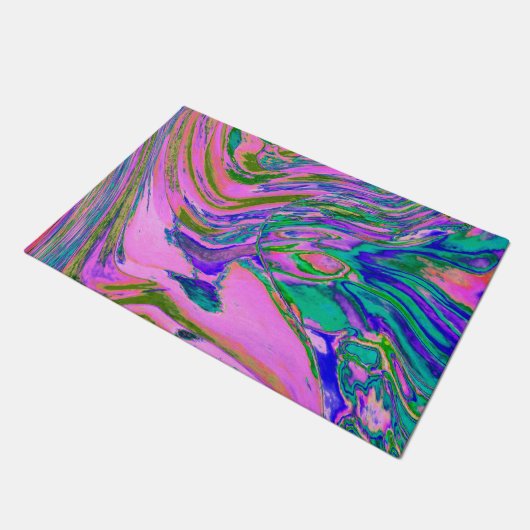 Coole Abstrakte Chartreuse und Hot Pink Groovy Ret Fußmatte (Schrägansicht)