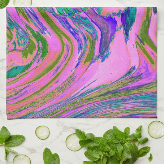 Coole Abstrakte Chartreuse und Hot Pink Groovy Ret Geschirrtuch (Gefaltet)