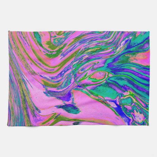 Coole Abstrakte Chartreuse und Hot Pink Groovy Ret Geschirrtuch (Horizontal)