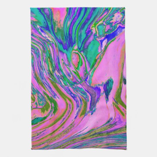 Coole Abstrakte Chartreuse und Hot Pink Groovy Ret Geschirrtuch (Vertikal)