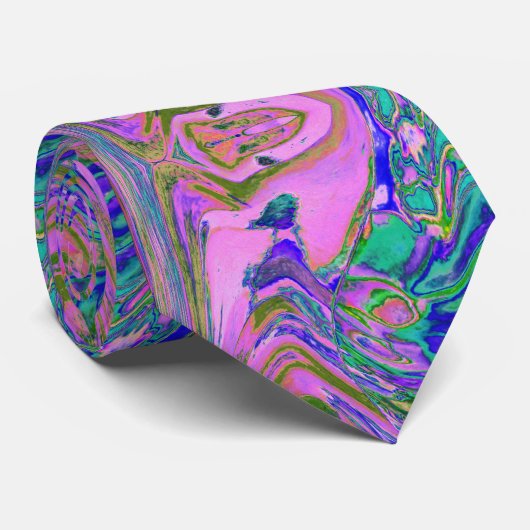 Coole Abstrakte Chartreuse und Hot Pink Groovy Ret Krawatte (Gerollt)
