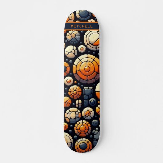 Coole Abstrakte Kreise Navy Orange Skateboard (Vorne)