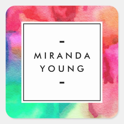 Coole Abstrakte mehrfarbige Aquarellfarben II Quadratischer Aufkleber (Vorderseite)