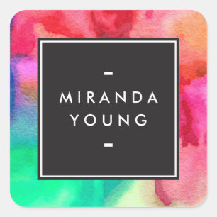 Coole Abstrakte mehrfarbige Aquarellfarben Moderne Quadratischer Aufkleber