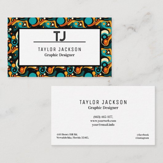 Coole Abstrakte Mustermonogramm-Initialen Visitenkarte (Vorne/Hinten)