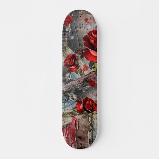 Coole Abstrakte Vintage Rote Rose Skateboard (Vorne)