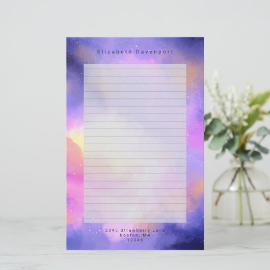 Coole Abstrakte Wasserfarbe Kosmische Raumgestaltu Briefpapier (Stehend Vorderseite)