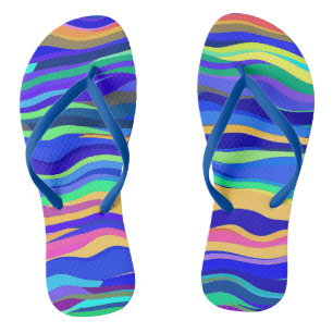 Coole Abstrakte Wavy Stripes Blue Flip Flops Badesandalen