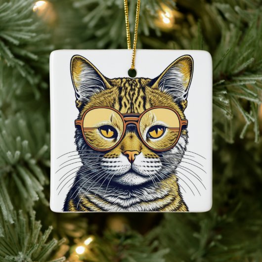 Coole ai Art Cat mit Shades Christmas Keramikornament (Baum)
