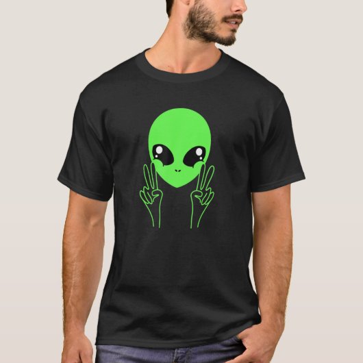 Coole Alien Buddy Peace Sign Funny Alien Ufos T-Shirt (Vorderseite)