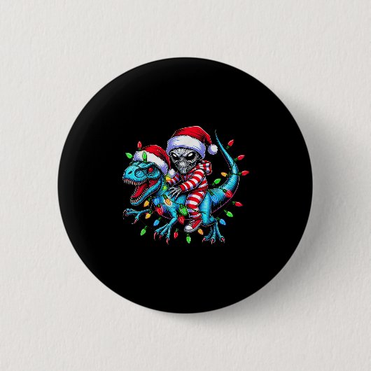 Coole Alien Riding T-rex Dinosaur Weihnachtsfamili Button (Vorderseite)