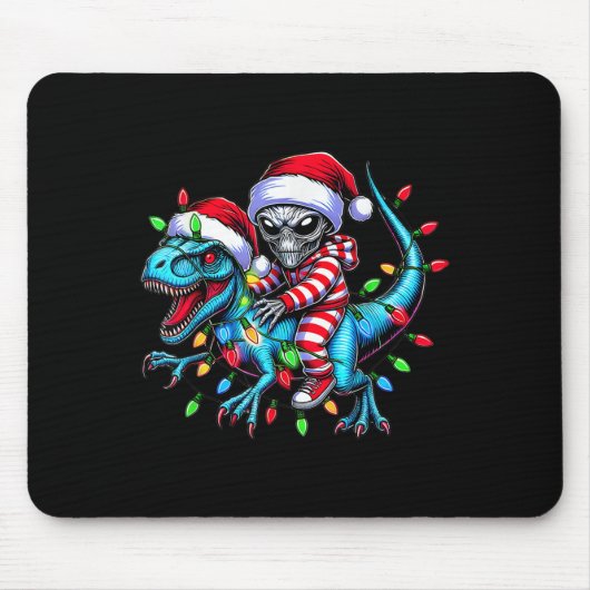 Coole Alien Riding T-rex Dinosaur Weihnachtsfamili Mousepad (Vorne)