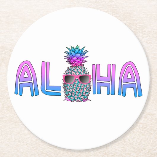 Coole Aloha-Ananas Runder Pappuntersetzer (Vorderseite)