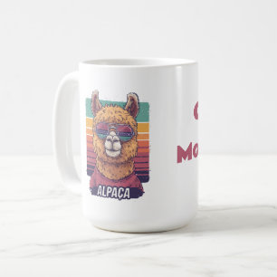 Coole Alpaka in Sonnenbrille: Retro-Sonnenuntergan Kaffeetasse