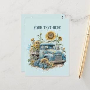Coole alte Bauern LKW Sonnenblumen ergänzen Text Postkarte