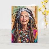 Coole Alte Dame in Dread Locks Hippie Frau Geburts Karte (Gelbe Blume)