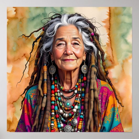 Coole alte Dame in Dreadlocks Hippie-Frau Poster (Vorne)