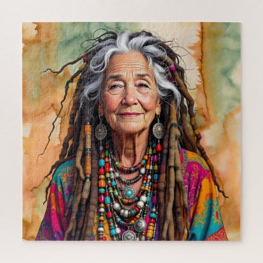 Coole alte Dame in Dreadlocks Hippie-Frau Puzzle (Vertikal)