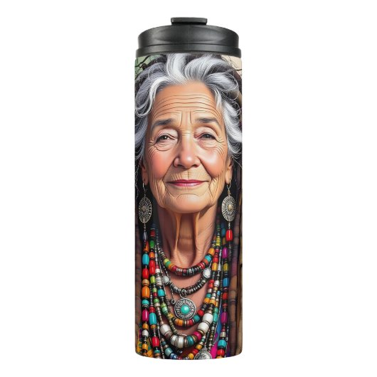 Coole alte Dame in Dreadlocks Hippie-Frau   Thermosbecher (Vorderseite)