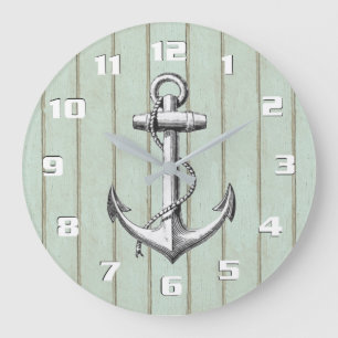 Coole alte Holz-Rustikal-Nautik-Vintage-Anker Große Wanduhr