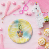 Coole Ananas, Aquarellenbogen-Gefärbte Krawatte Pappteller (Party)