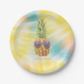 Coole Ananas, Aquarellenbogen-Gefärbte Krawatte Pappteller (Vorderseite)