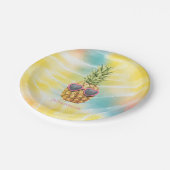 Coole Ananas, Aquarellenbogen-Gefärbte Krawatte Pappteller (Schrägansicht)