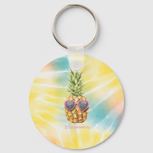 Coole Ananas, Aquarellenbogen-Gefärbte Krawatte Schlüsselanhänger (Vorderseite)
