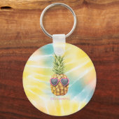 Coole Ananas, Aquarellenbogen-Gefärbte Krawatte Schlüsselanhänger (Vorderseite)