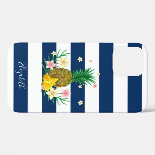 Coole Ananas-Blume, blau gestreift Case-Mate iPhone Hülle (Rückseite (Horizontal))