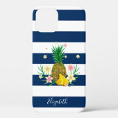Coole Ananas-Blume, blau gestreift Case-Mate iPhone Hülle (Rückseite)