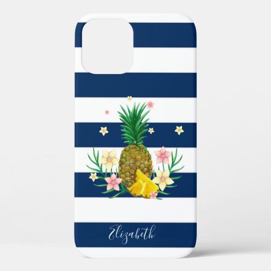 Coole Ananas-Blume, blau gestreift Case-Mate iPhone Hülle (Rückseite)